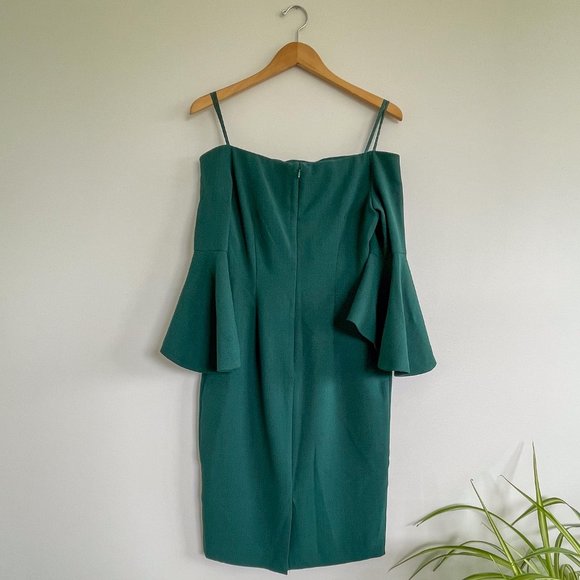 Chelsea28 | Off the Shoulder Dress with Bell Sleeves | Emerald | Size 6 - Picture 2 of 7